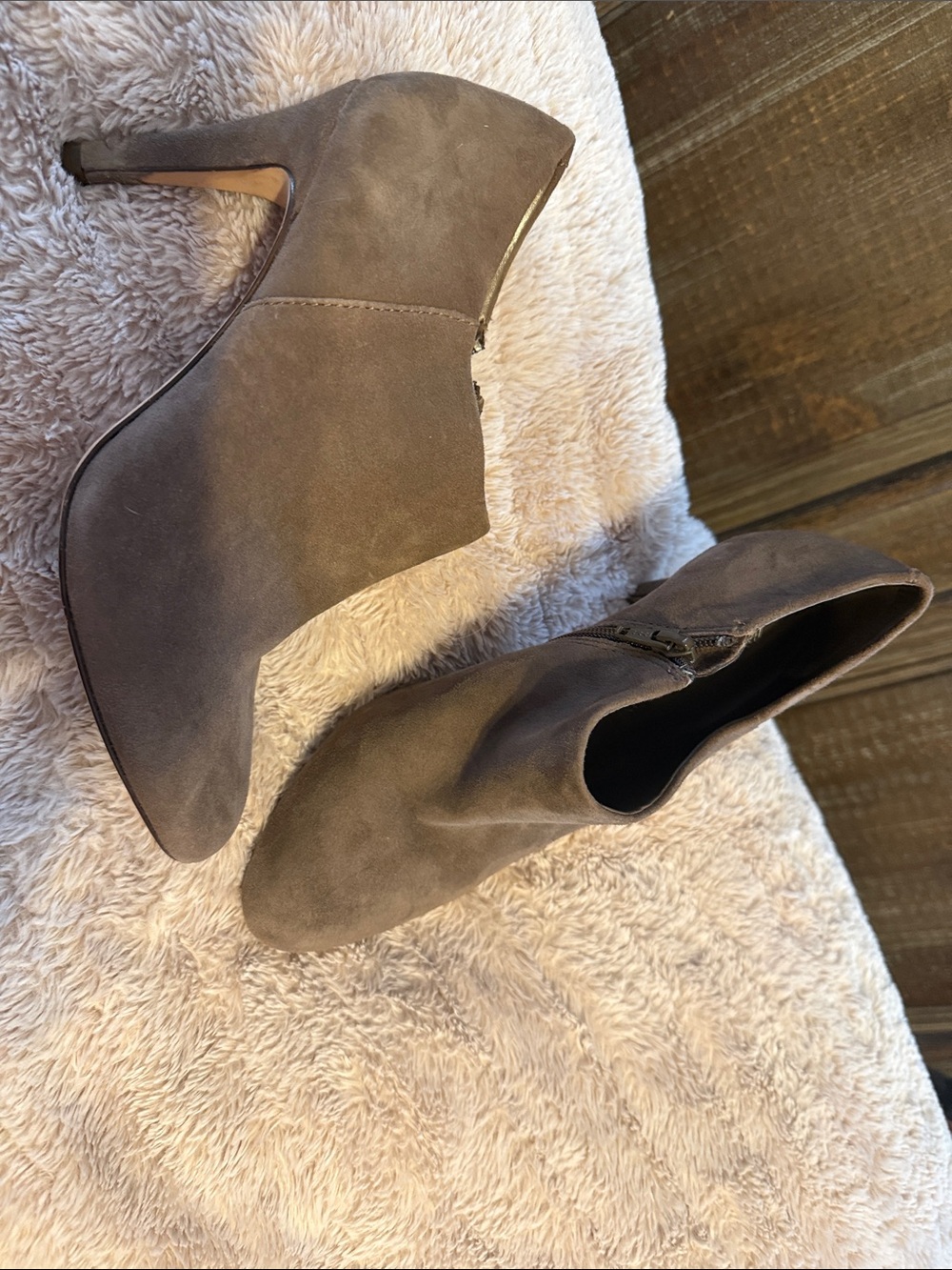 ANTONIO MELANI Taupe Suede Ankle Booties